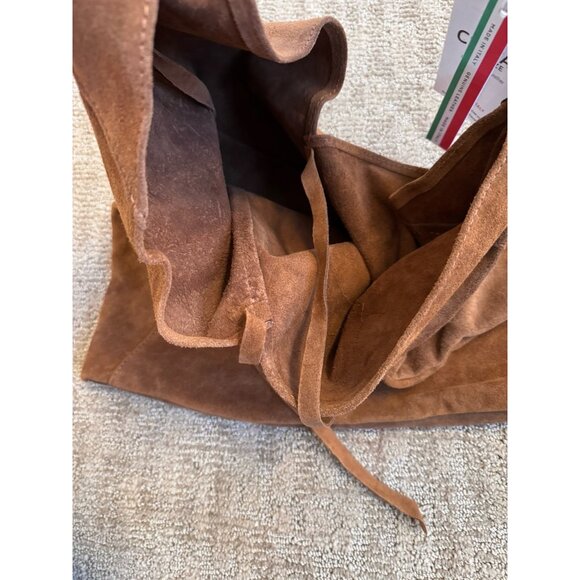 NWT CHEVAL Firenze Suede Genuine Leather Hobo Bag Pouch Camel Tan Italy - Picture 9 of 16